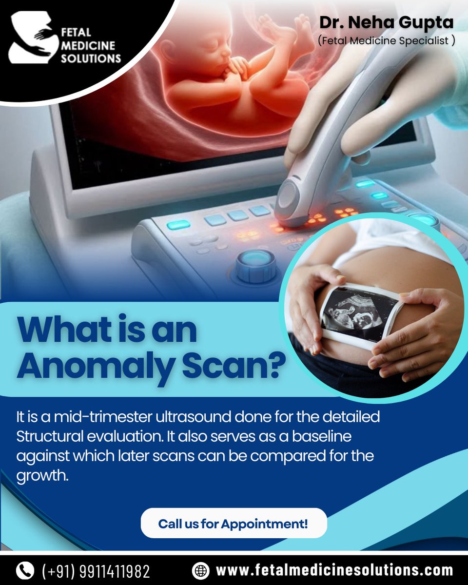 MedicineFetal's tweet image. 🔎 What is an Anomaly Scan?
It is a mid-trimester ultrasound done for detailed structural evaluation.
-
👩‍⚕️Dr. Neha Gupta,  Fetal Medicine Specialist in Noida 
📞 +91 9911411982

#AnomalyScan #FetalMedicine #PrenatalCare #PregnancyCare #Ultrasound #MidTrimesterScan #BabyHealth