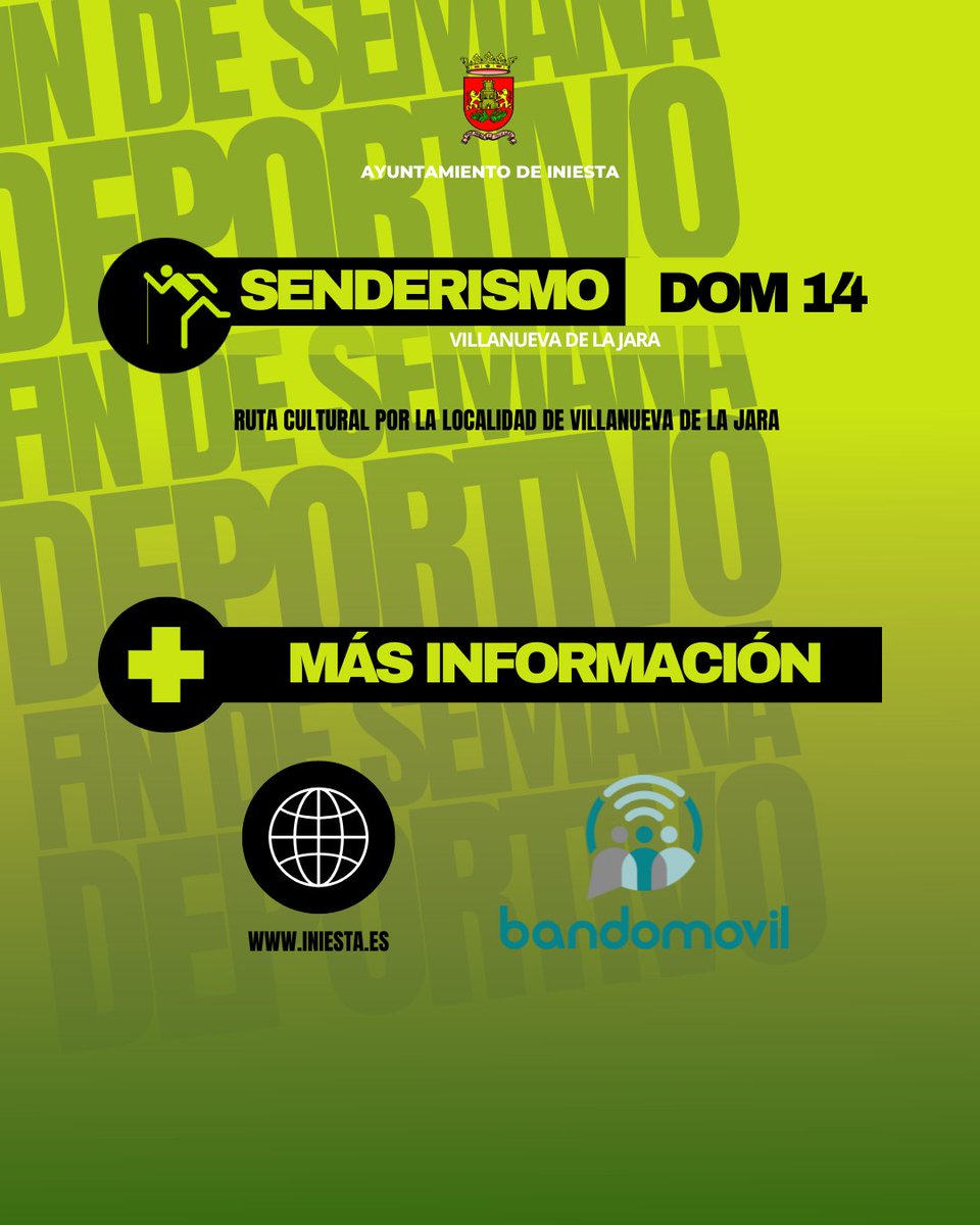 🏐Este viernes viviremos un derby en el Polideportivo Municipal con el partido entre los equipos A y B del CV Iniesta en Liga Regional Juvenil.

⚽️El Iniestense Balompié se desplazará a San Clemente el sábado en categoría juvenil y recibirá en casa, el domingo, a la EFB Almansa.