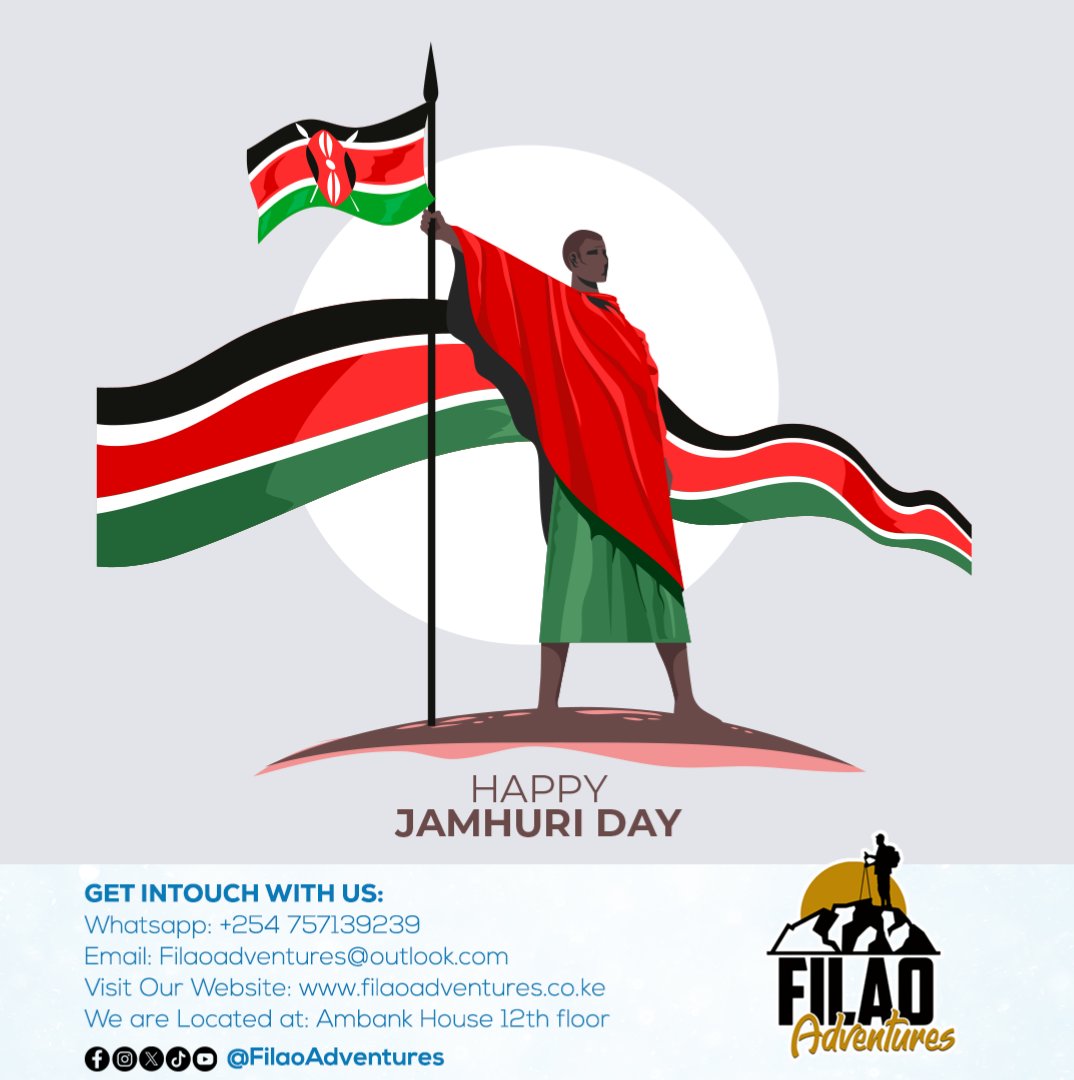 FilaoAdventures's tweet photo. Happy Jamhuri Day🇰🇪

This year’s theme reminds us to celebrate and embrace what makes Kenya truly magical:our wildlife, tourism, our landscapes and our people.

Let’s keep exploring, protecting, and enjoying the beauty of this incredible country we call home.  

#JamhuriDay2025 https://t.co/RV1PhYs7mX