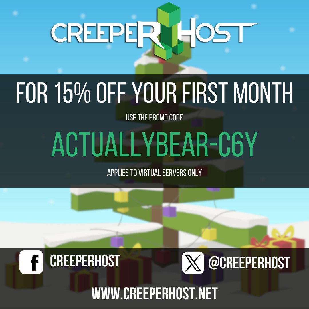 ActuallyBearYT's tweet photo. Looking for a server host thats not too expensive but has everything you need? Creeperhost is the one for you, aswell as an extra 15% off your first month if you use my code!

https://t.co/gm63rmsEat

#CreeperhostPartner #Minecraft #MinecraftServer https://t.co/T7uBFNtXNl
