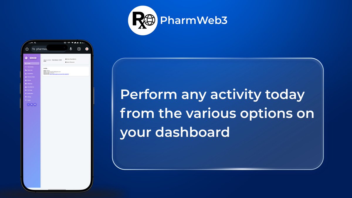 Ready to dive in?
Your PharmWeb3 dashboard is the command center for your day.
Get access to all your essential activities and options with a just tap.

Log in now to PharmWeb3.com and perform any activity from your personalized dashboard.