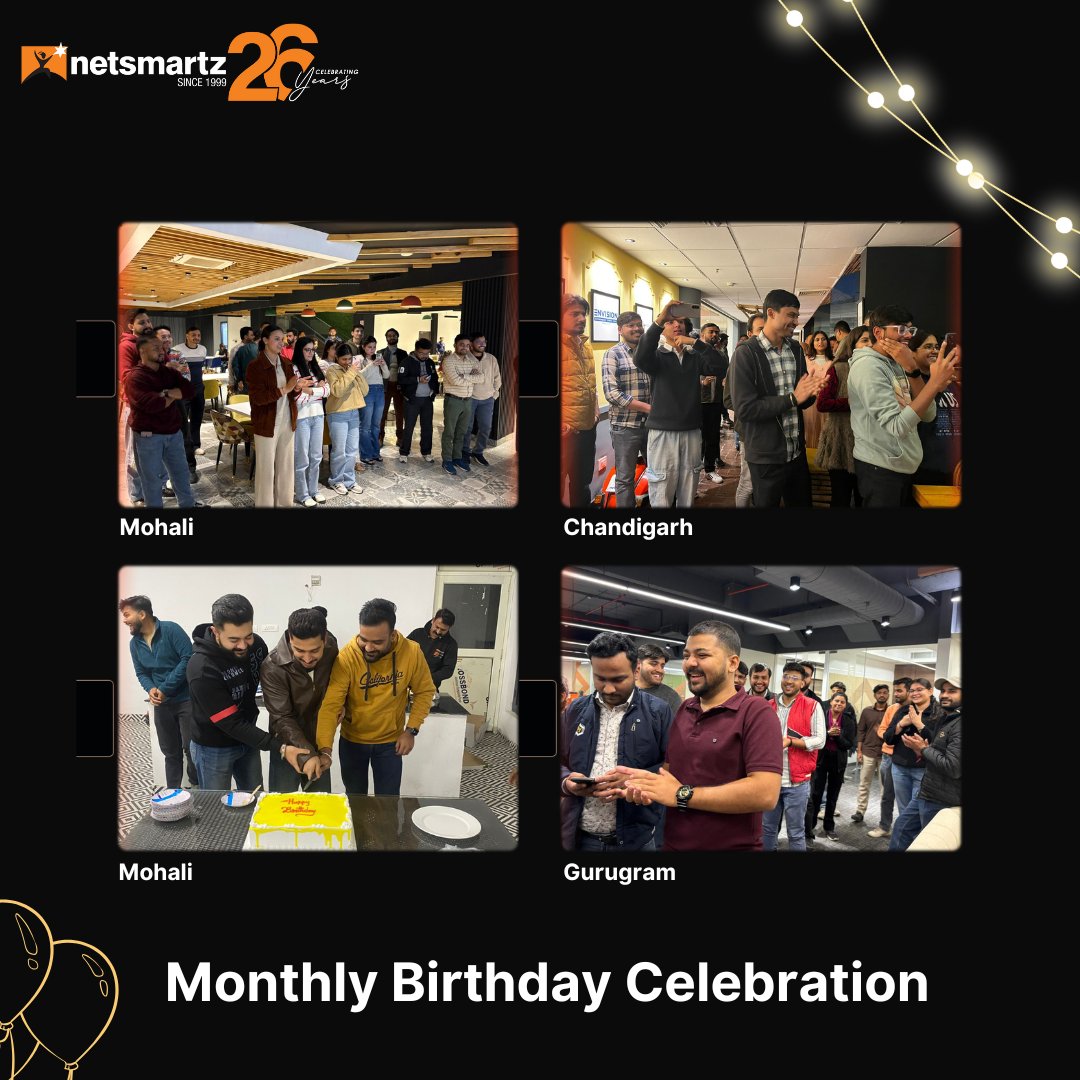 From Mohali and Chandigarh to Gurugram, Noida, and our Netsmartz Towers, our campuses came together to celebrate the teammates who marked their special day this month.

Here’s to the birthdays, the smiles, and the people who make Netsmartz feel like home.

#Netsmartz