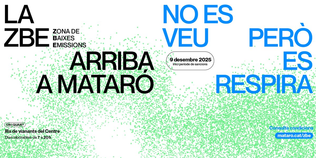 🚘 #Mataró ha aprovat l'ordenança de la Zona de Baixes Emissions (ZBE) que entra en vigor al desembre

🔗 Troba tota la informació aquí mataro.cat/sites/zbe

🤔 Tens dubtes? Consulta les Preguntes Freqüents ow.ly/38PJ50XplI3