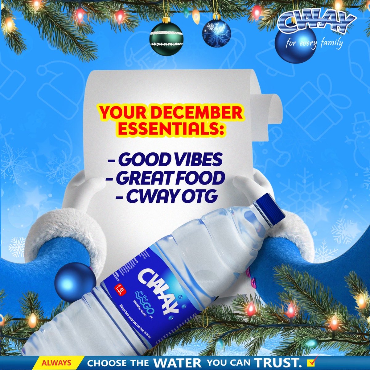 December checklist? ✔️

Good vibes, great food, and CWAY OTG to keep everything flowing smoothly.

Stay hydrated all season long! ❄️✨

#CWAYWater #CWAYOTG #DecemeberVibes