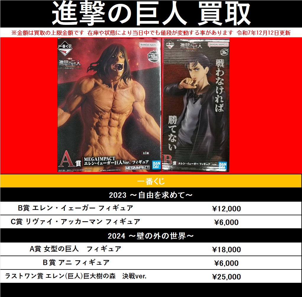 買取情報】 『進撃の巨人』 〇一番くじ 2023 ～自由を求めて～ B賞