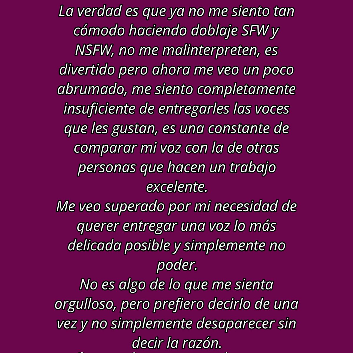 ElCompaBizarre's tweet image. En los próximos días subiré los proyectos que ya tenía terminados y dejaré mi cuenta, les agradezco mucho el apoyo que me dieron.
Eventualmente y cuando me sienta mejor volveré ^^

Les deseo felices fiestas decembrinas, con amor: Evan a.k.a BizarreProjects 💜