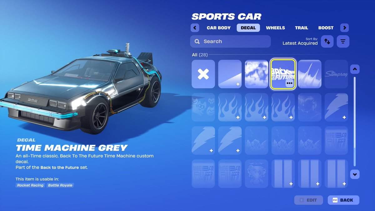 The Back to the Future Time Machine is hitting Fortnite! 🚘✨

Custom decals like Outta Time &amp; Time Stream. Rocket Racing, Battle Royale, pure nostalgia.

Fans are hyped, and so are we. 😎🎮

$DMC #Fortnite #DeLorean #TimeMachine #BTTF