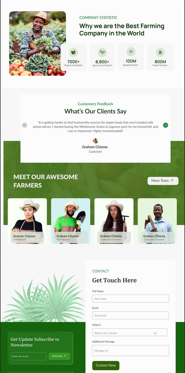 ChiomaGraham's tweet photo. Sustainable Farming Landing Page  
Design isn’t just beauty it’s clarity, trust &amp; impact.  

Agriculture platforms aren’t everyday apps, so UX matters more.  
👉🏽 Design with empathy  
👉🏽 Do real user research  
👉🏽 Solve real problems  

A product is only as strong as the process. https://t.co/DWXAzeu3AA