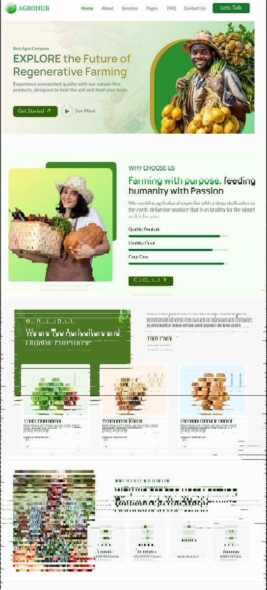 ChiomaGraham's tweet photo. Sustainable Farming Landing Page 
Design isn’t just beauty it’s clarity, trust &amp; impact.  
Agriculture platforms aren’t everyday apps, so UX matters more.  

👉🏽 Design with empathy  
👉🏽 Do real user research  
👉🏽 Solve real problems  

A product is only as strong as the process. https://t.co/ebdFDkuGCD