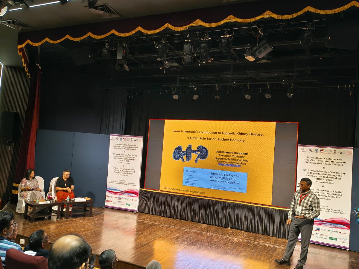 icmrnirwoh's tweet photo. Dr. Anil Kumar Pasupulati, University of Hyderabad, during his talk spoke about the role of growth hormone role in diabetic kidney disease. He said that the growth hormone induces Notch signaling pathway via TGF-beta1 leading to apoptosis of podocytes.
#ReproNext #SRBCE https://t.co/BYBCvWRmNm