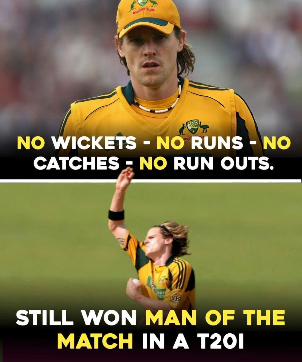 amittalwalkar's tweet image. In one of cricket’s most understated yet remarkable performances, Nathan Bracken once claimed the Man of the Match award in a T20I - without taking a single wicket, scoring a run, or featuring in a catch or run-out.

The date was February 15, 2009, the venue - the Sydney Cricket…