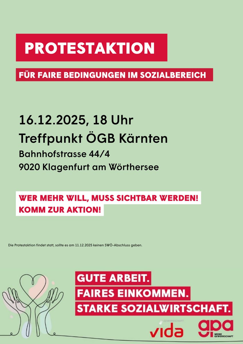 RaunigMichael's tweet photo. Die KV-Verhandlungen im SWÖ sind geplatzt.
Menschen,die unser Sozialsystem tragen, bekommen weiter nicht die Wertschätzung, die sie verdienen. Kommt zur Protestaktion! Nur gemeinsam sind wir stark und sichtbar. #SWÖ #KV2025 #ZusammenStark @GewerkschaftGPA @gemeinsam_vida @oegb_at https://t.co/VgGJyomnWe
