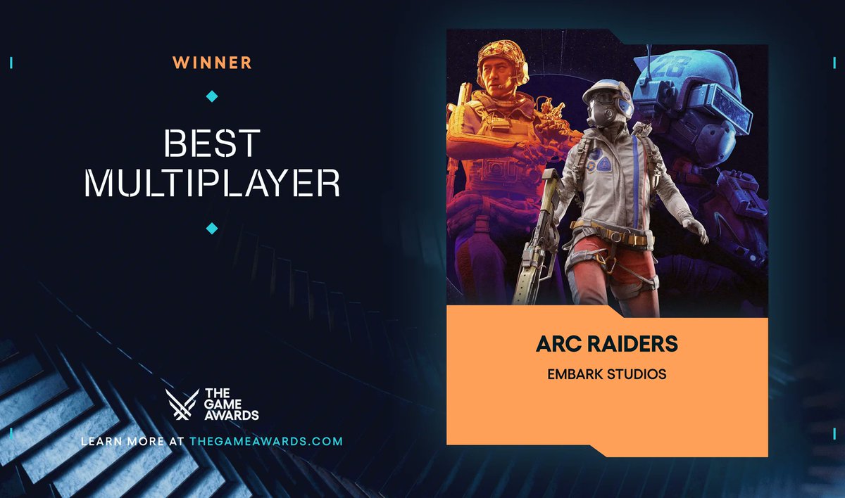 Bonjour Raiders,

Hier à eu lieu les #TheGameAwards 

#ArcRaiders à remporté le titre de meilleur jeu multijoueur.

Une grosse mise à jour appelée "Cold Snap" arrive mardi, avec de nombreuses corrections et nouveautés.

#ArcRaidersFR
