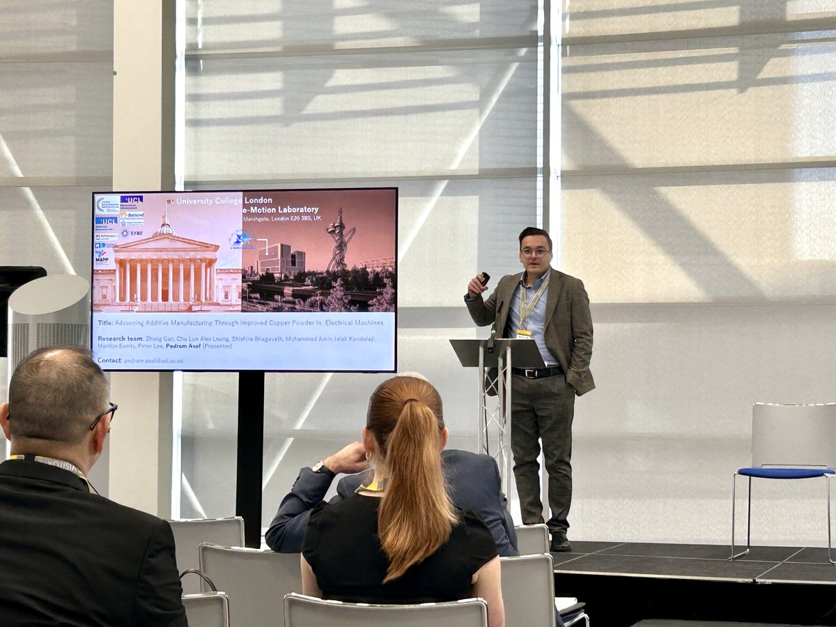 pedram_asef's tweet photo. 🎤It was a true honour to be an invited speaker yesterday at the #EPSRC Future Electrical Machines Manufacturing Hub conference in Sheffield, UK.
I shared our latest work on advancing #additivemanufacturing (AM) through improved copper powders for #electricalmachines. #research https://t.co/Q5NMNhXFiD