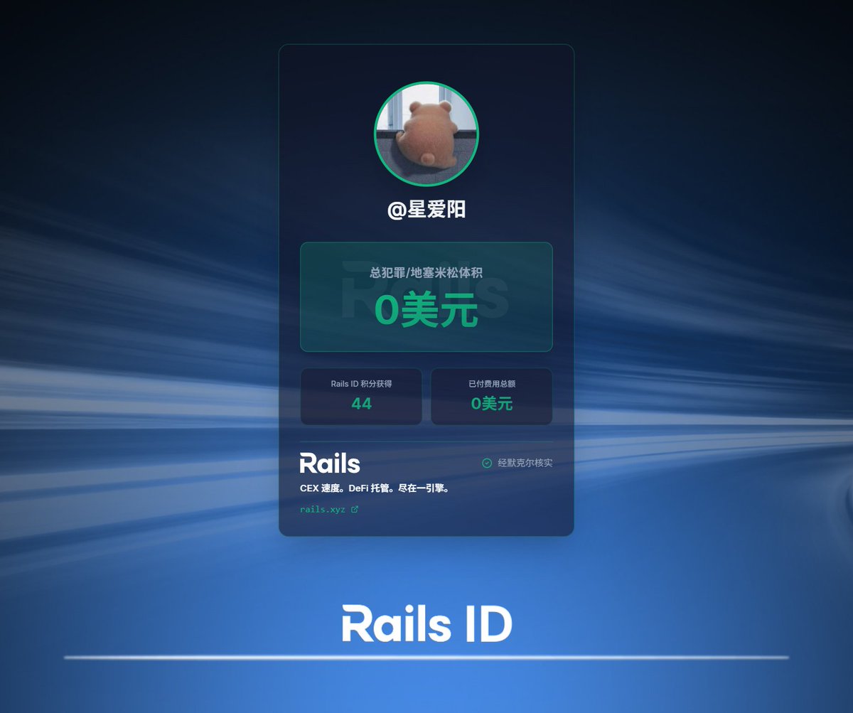 xingaiyang's tweet photo. Just generated my Rails ID off $0 of DEX volume.

Grab your ID and plug into Rails Play, the newest product from @rails_xyz designed to teach you how to trade perps, for boosted Points: https://t.co/FBHO85E5wO 

01KC8QHPE1KPS38P02WGCK88NQ https://t.co/Fi4VYNzzJO