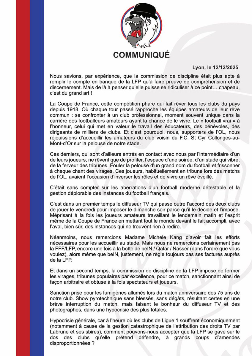 BG1987Officiel's tweet image. Bonjour les gones,

Vous avez, comme nous, pris acte de la triste décision de la commission de discipline concernant le célébration des 75 ans de notre club aimé.

Notre virage étant fermé pour le match de Coupe de France contre St-Cyr, nous serons exceptionnellement replacés au…