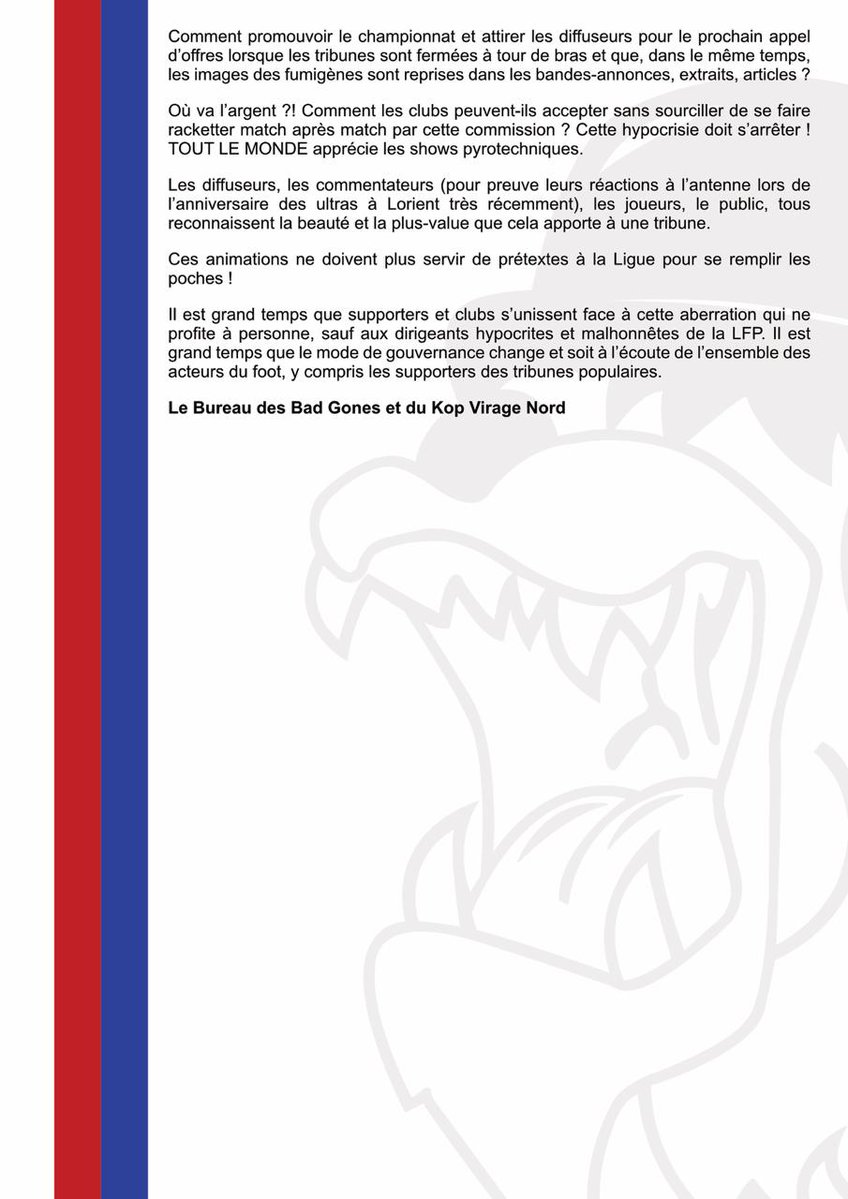 BG1987Officiel's tweet image. Bonjour les gones,

Vous avez, comme nous, pris acte de la triste décision de la commission de discipline concernant le célébration des 75 ans de notre club aimé.

Notre virage étant fermé pour le match de Coupe de France contre St-Cyr, nous serons exceptionnellement replacés au…