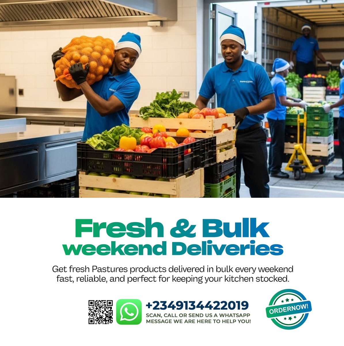 Reliable weekend delivery straight to your location
Fresh, high-quality Pastures products in bulk
Stress-free restocking for your busy days
Affordable prices for businesses that buy in volume

Let’s partner to make your weekend 
Send us a message to get started. 🚚✨
