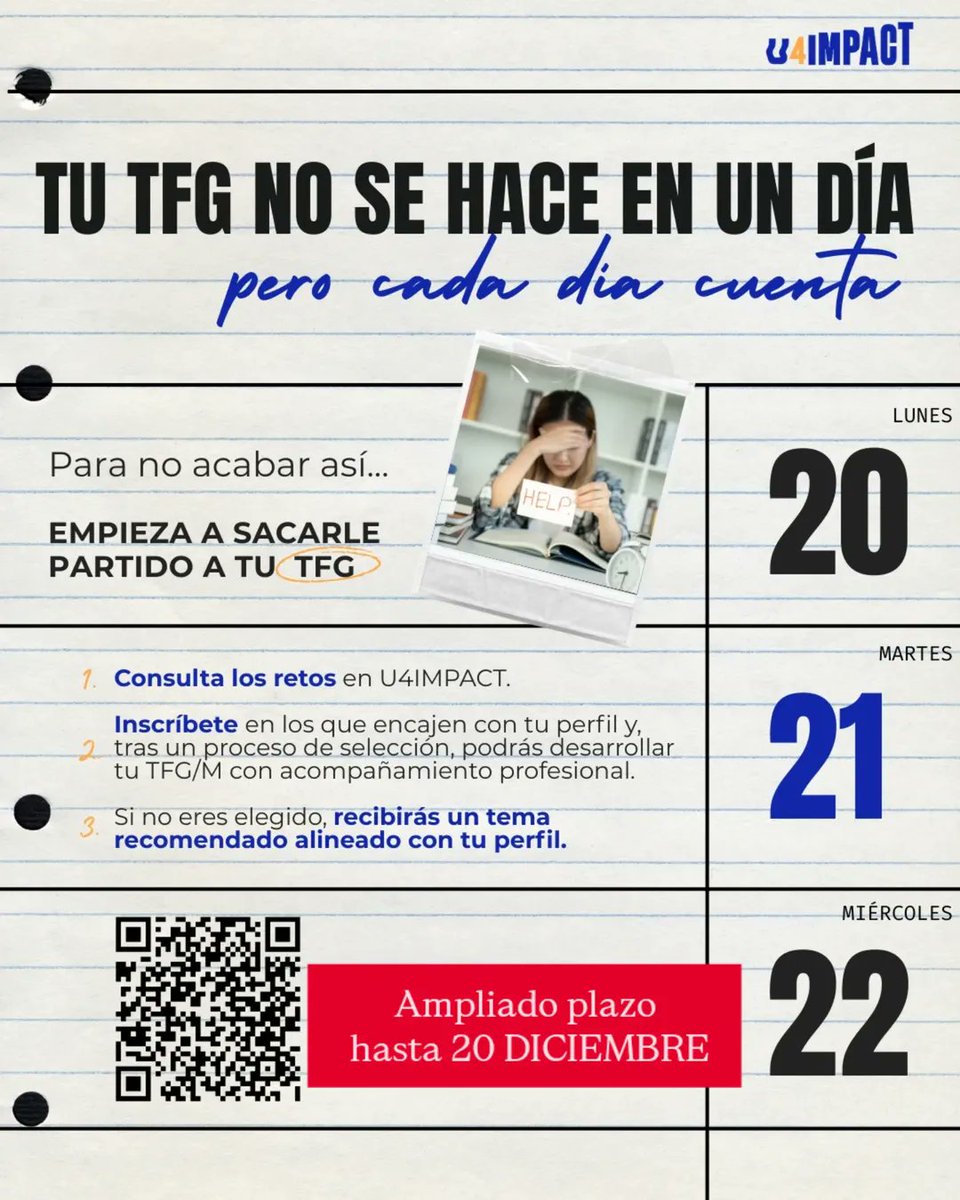 La_UPM's tweet image. 🎓¡Es el momento de dar el salto a tu futuro! Si quieres generar impacto positivo con tu #TFG y #TFM, ahora tienes la oportunidad de conectar con empresas y ONGs que buscan talento joven, a través de @U4IMPACT_
📢¡Inscríbete hasta el 20/12!
👉u4impact.org/estudiantes
#somosUPM