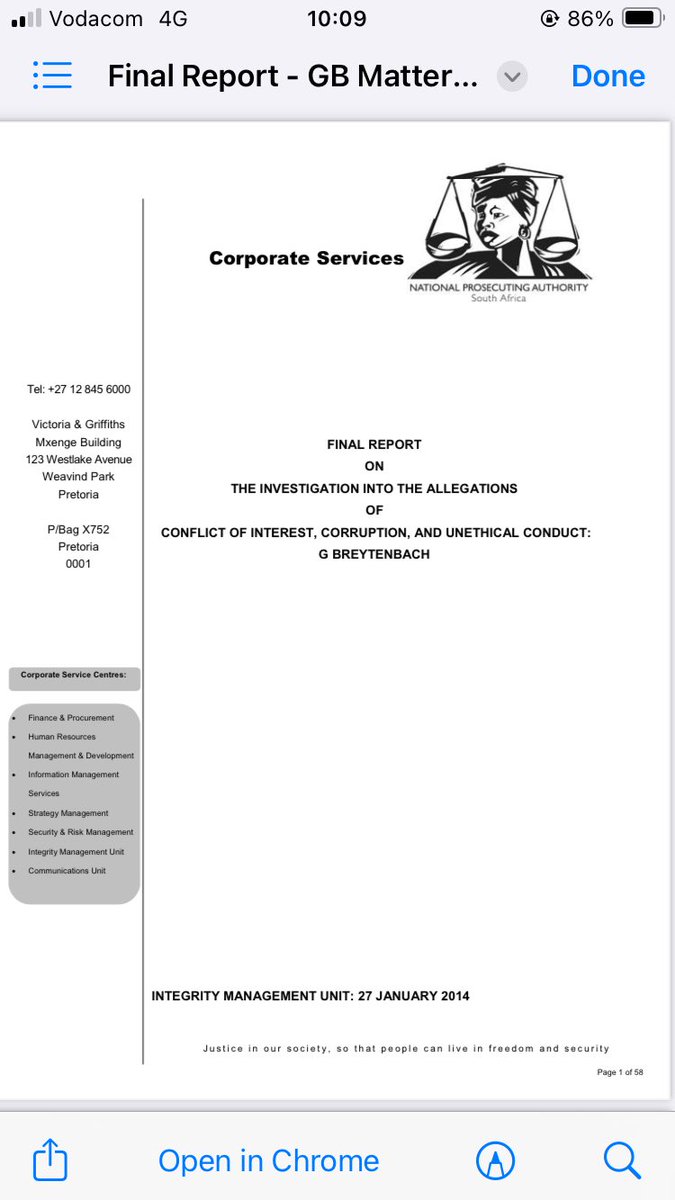 prince_mokotedi's tweet image. Parts of the report on the investigation into the $1million bribe that Breytenbach received from US based billionaire Nathan Kirsch. Findings and recommendations in the next thread. #MadlangaCommision #adhoccommittee #NkabindeInquiry @NPA_Prosecutes