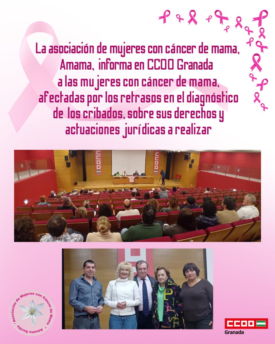 ⚧ La Asociación de Mujeres con cáncer de mama  informa en CCOO Granada sobre sus derechos y las actuaciones jurídicas a realizar, a las mujeres con cáncer de mama afectadas por la "crisis de los cribados" que han sufrido retrasos en su diagnóstico
<a href="/AmamaSevilla/">Amama Sevilla</a> 
@amamagranada