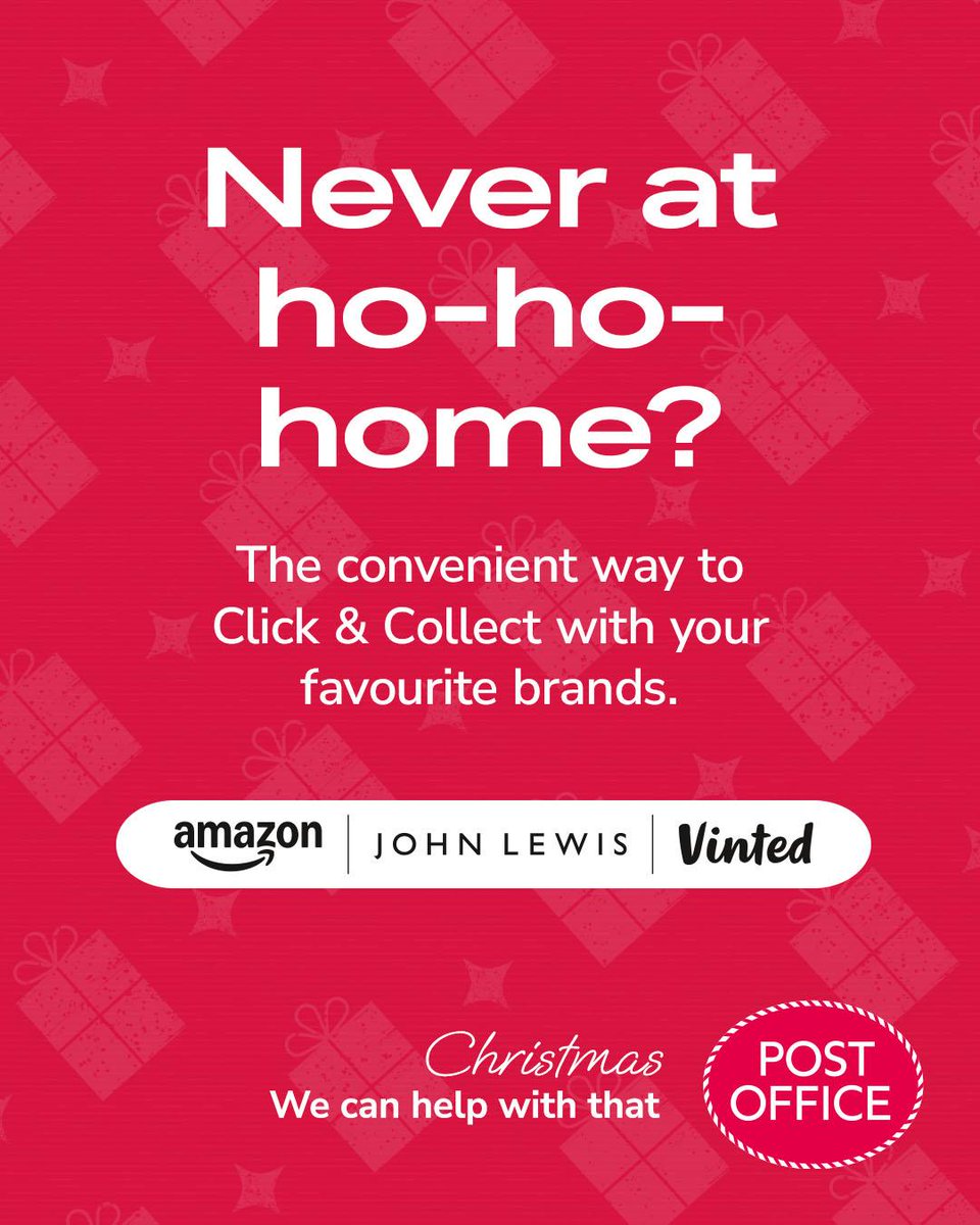 Out and about this festive season? Don’t miss your Christmas deliveries – set your local Post Office as your trusted delivery location and we’ll keep them safe till you’re ready to collect. 🎄