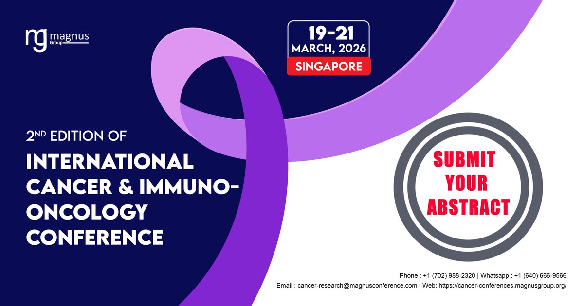 cancerconferen's tweet image. Submit your abstract for @cancerconferen hosted by @magnus_group from Mar 19–21, 2026 in Singapore or Virtual! Join global experts in Oncology &amp;amp; Cancer Research.
Abstract: cancer-conferences.magnusgroup.org/submit-abstract
Register: cancer-conferences.magnusgroup.org/register
#CancerConference #CancerScience #SubmitAbstract