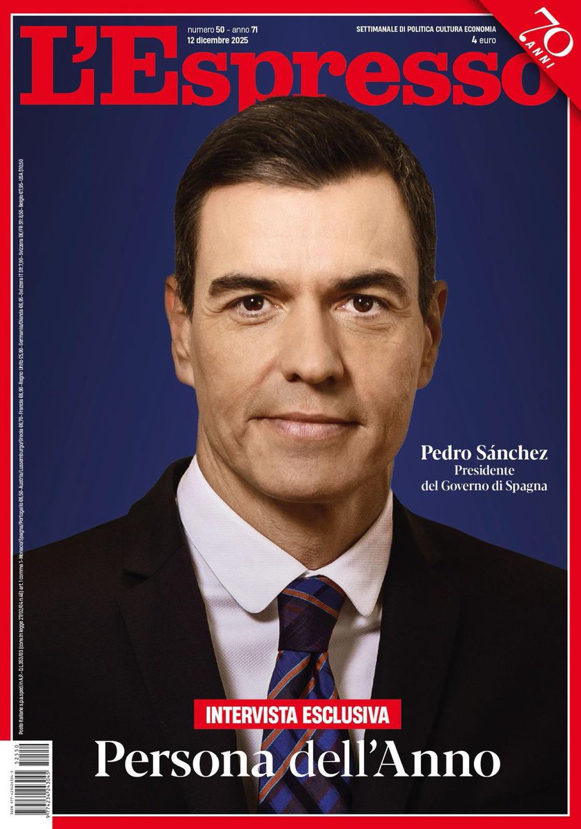 Pilar_Alegria's tweet image. Portada de L’Espresso. Mientras algunos se empeñan en desgastar y hundir al Gobierno más progresista de nuestra democracia, los hechos siguen hablando. Reconocimiento internacional al trabajo de @sanchezcastejon y a una agenda que amplía derechos y fortalece a España.