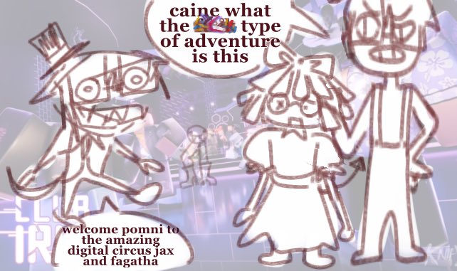 riceeyo's tweet photo. 'Twas the night before #TADC ep 7 . Do u remember when i drew us as Caine Ragatha and Jax @Ventuzzz1 @Nullafic https://t.co/xck4NAORwr