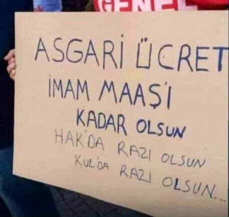 Vay bre densizler ne demek mübarek insanlarımız olan zamanı gelince her türlü tikamayi pamukla yada tercihe göre silikon köpük yapacak memurlarımızin maaşını alt sınıf asgari ücretli ile aynımı tutacaksınız .Allah'ım asgari ücretli lerden al İmamlarimiza ve en büyük imamimiz