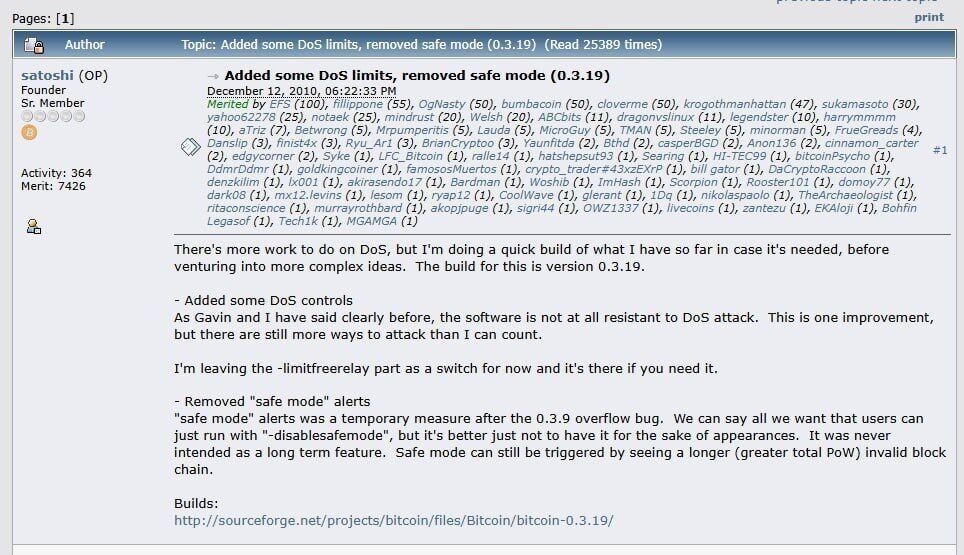 Crypto_Potato's tweet photo. 🕰 15 years ago today, Satoshi Nakamoto made his final public post on BitcoinTalk - discussing DoS attacks on the Bitcoin network.

After that, he faded from public view, leaving the project in the hands of the community.

A quiet exit for the creator of a revolution.

#Bitcoin https://t.co/PHrEmp9o5i