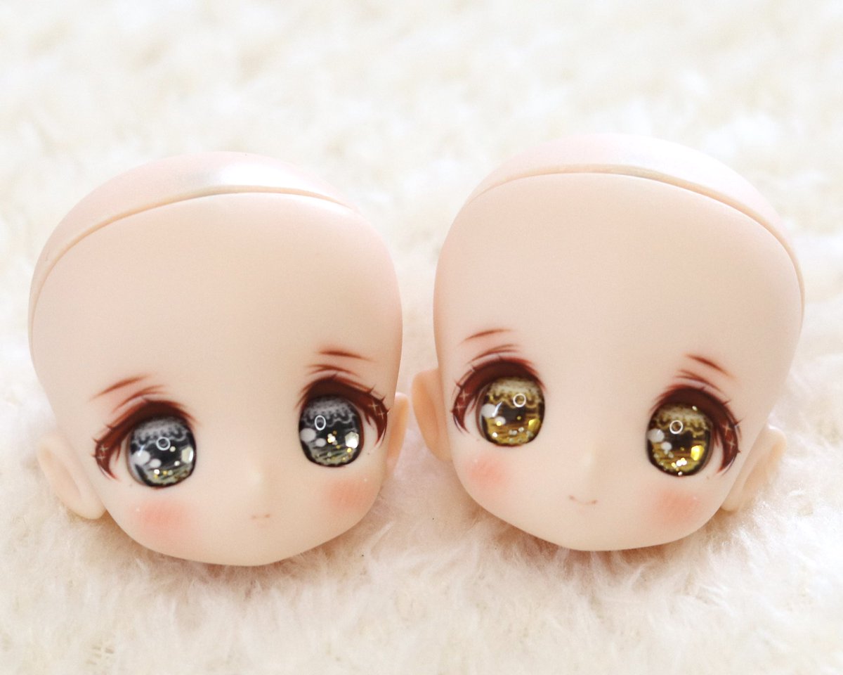 💫コラボワンオフちゃん達のヘッドのみの写真です꒰ᐢ⸝⸝•༝•⸝⸝ᐢ꒱
アイラインには煌めきを入れて華やかに✨
今回のアイはドレスに合わせて金と銀のカラーにレース模様をデザインしました！
ホロを封入していますのでキラッとします💗
それぞれ金銀2セットのアイをおつけします 
#アイドール東京
