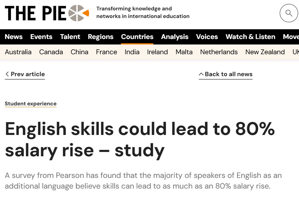 karirfess's tweet image. Tau gak?

Kemampuan bahasa itu literally bisa naikin pendapatan.

Di beberapa negara, orang yang jago bahasa Inggris bisa naik gaji sampai 80%.

Ada yang dapat premi 10–15%.

Di tempat lain, bilingual bisa bikin pendapatan naik hampir 50%.

Angkanya beda2, tapi polanya sama..…