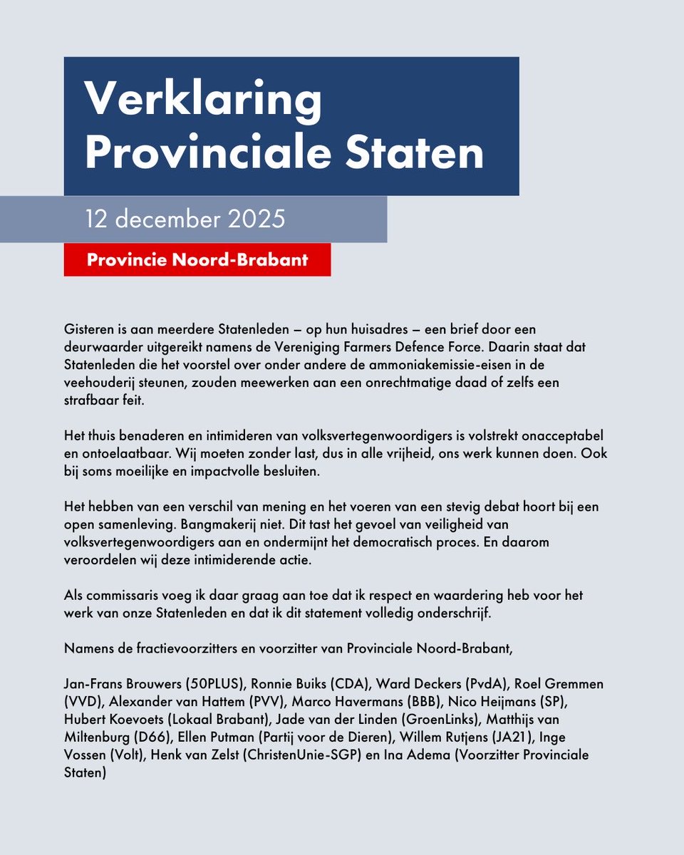 Het hebben van een verschil van mening en het voeren van een stevig debat hoort bij een open samenleving.

Intimidatie niet. Nooit.