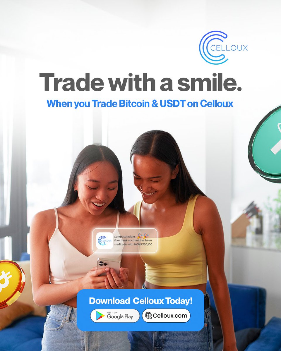 Celloux_Digitaz's tweet photo. Best rates + instant payment = permanent smile when you trade Bitcoin & USDT!
Stop dulling β Download Celloux today! π #Celloux #TradeWithASmile #Bitcoin #USDT https://t.co/RRodG1JaTP