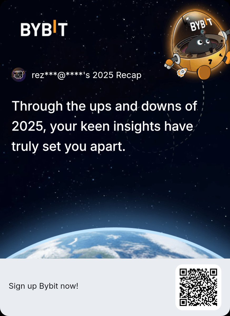 Unlock your 2025 recap and chart what’s next with me! New users can also win a 6,135 USDT reward.
#My2025YearlyRecap #BybitRecap #Bybit2025 #CryptoRecap2025 #BybitRecap2025
 bybit.global/en/recap-2025?…
