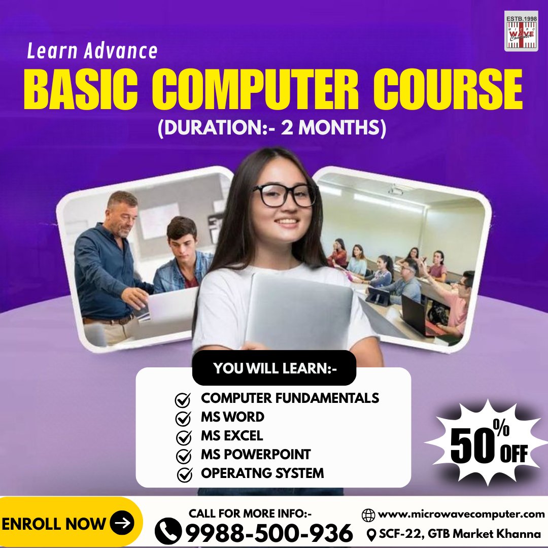 LalkaKiran's tweet image. A basic computer course introduces fundamental skills such as operating a computer, using the internet, and managing files.
It covers essential applications like MS Word, Excel, and PowerPoint.

#basiccomputercoursenearme #basiccomputercourseinkhanna #onlinebasiccomputercourse