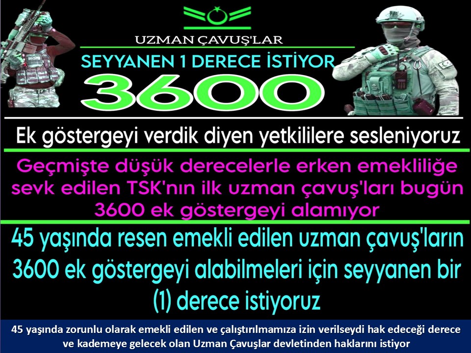 #UzmanÇavuş
#UzmanÇavuşlar
#EmekliUzmanÇavuşlar
#BirDereceHak
<a href="/RTErdogan/">Recep Tayyip Erdoğan</a>
<a href="/tcsavunma/">T.C. Millî Savunma Bakanlığı</a>
<a href="/hulusiakarmedya/">Hulusi AKAR</a>
<a href="/Akparti/">AK Parti</a>
<a href="/nacibostanci/">M. Naci Bostancı</a>
<a href="/akbasogluemin/">Av. M.Emin AKBAŞOĞLU 🇹🇷</a>
<a href="/AliYerlikaya/">Ali Yerlikaya</a>
<a href="/UlviYonter/">Dr.İzzet Ulvi YÖNTER</a>
<a href="/dbdevletbahceli/">Devlet Bahçeli</a>
<a href="/MHP_Bilgi/">MHP</a>
<a href="/mustafaelitas/">Mustafa Elitaş</a>
<a href="/UlviYonter/">Dr.İzzet Ulvi YÖNTER</a>
<a href="/erkanakcay45/">Erkan Akçay</a>
<a href="/TEMUD_2024/">Türkiye Emekli Uzman Erbaşlar Derneği (TEMUD)</a>
<a href="/alitilkici38/">Ali Tilkici 🇹🇷</a>
<a href="/HMBakanligi/">T.C. Hazine ve Maliye Bakanlığı</a>
