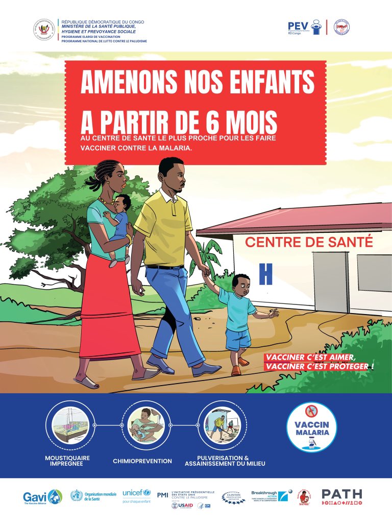 Le paludisme tue encore beaucoup d’enfants de moins de 5 ans. Protégeons-les : amenons nos enfants dès 6 mois au centre de santé pour le vaccin antipaludique. 
Es-tu prêt à accompagner ton enfant ?

#StopPaludismeEnRDC