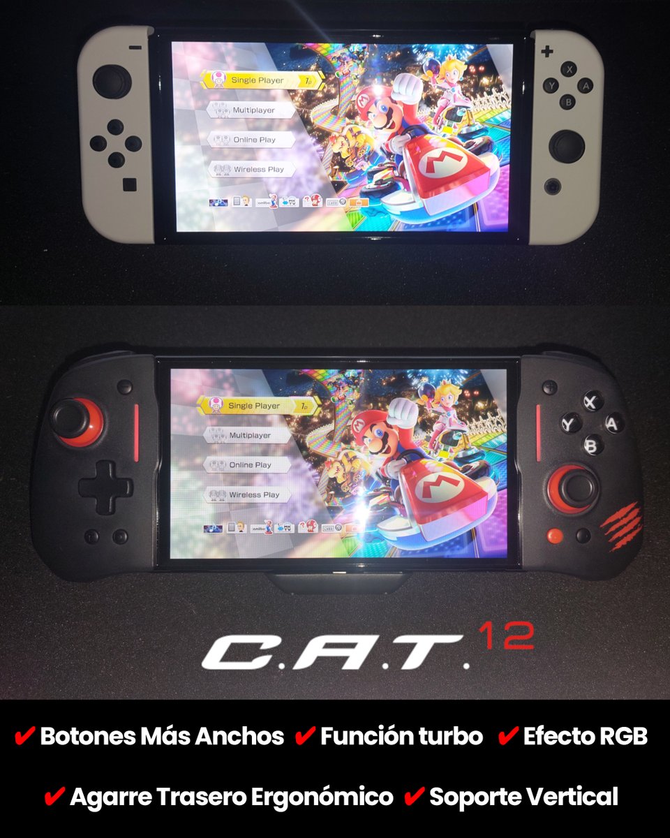 El C.A.T. 12 para Nintendo Switch mejora tu experiencia de juego con botones más anchos, mejor agarre, Función Turbo y efectos RGB. Diseño autoportante y comodidad incluso con poca luz 🔥

Descubre Más ➡️ loom.ly/A3HkzhE