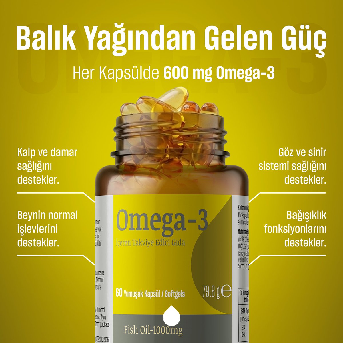 Günlük Omega-3 desteği; kalp, beyin ve göz sağlığını destekler.
Talya Omega-3, kapsül başına 600 mg Omega-3 içeriğiyle:
• Kalp &amp; damar sağlığını destekler
• Beyin fonksiyonlarına katkı sağlar
• Göz ve sinir sistemi gelişimini destekler.
Daha fazlası: talyabitkisel.com
