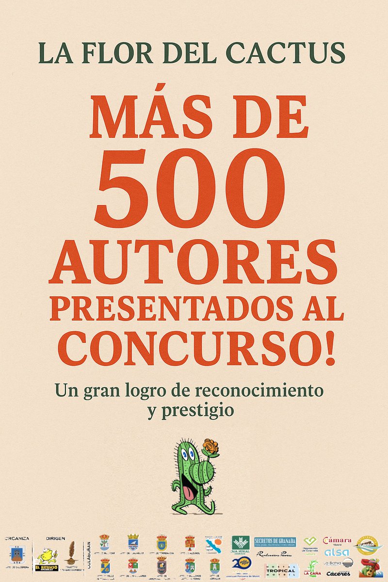 CONCLUSIÓN
Con 501 obras, La Flor del Cactus:
📷 Se sitúa entre los certámenes más participativos de España en su categoría.
📷 Supera a más del 80% de concursos literarios tradicionales.
📷 Entra en el grupo de concursos de referencia, ya comparables con premios
nacionales