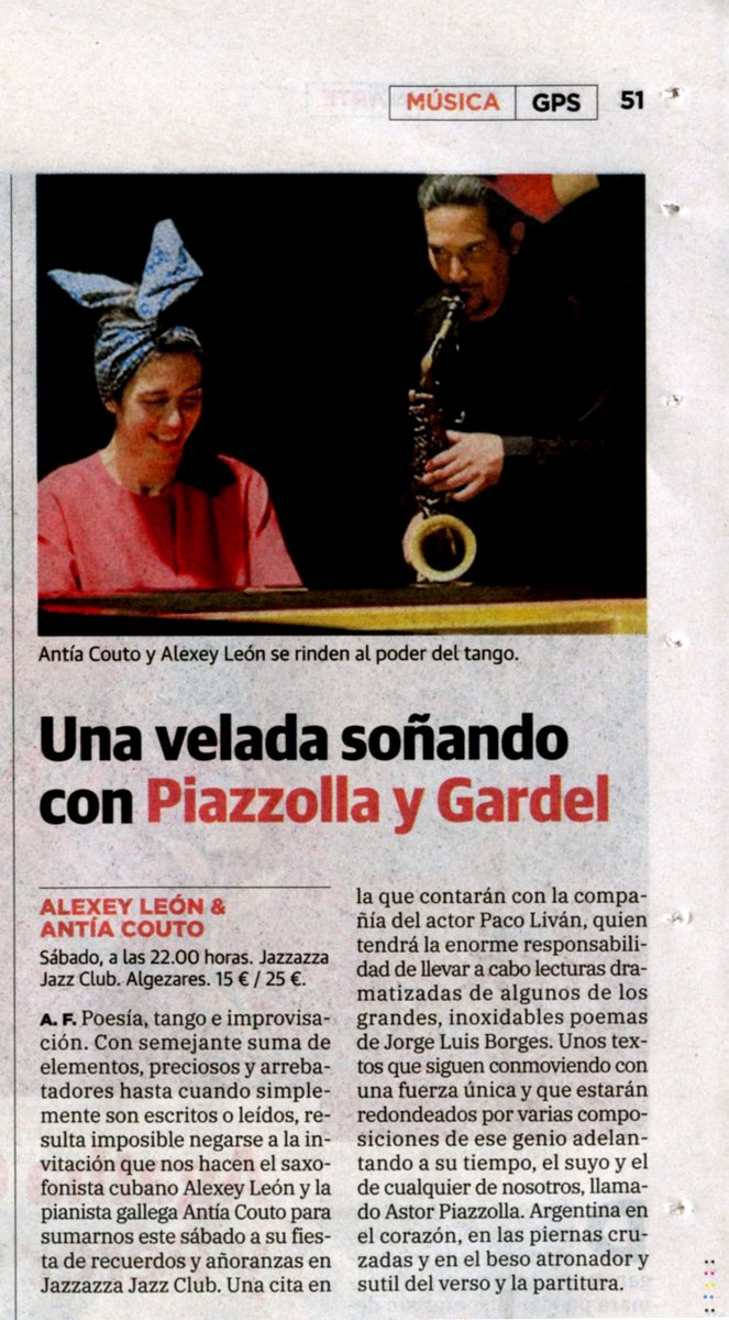 Mañana en Jazzazza.
Hoy, publicación en La Verdad de Murcia.
Gracias Alberto Frutos por tu apoyo en la difusión de la música y el arte.