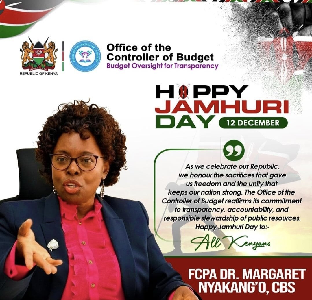 CoB_Kenya's tweet photo. FCPA Dr. Margaret Nyakang'o wishes all Kenyans a happy Jamhuri Day. https://t.co/AER99peyfj