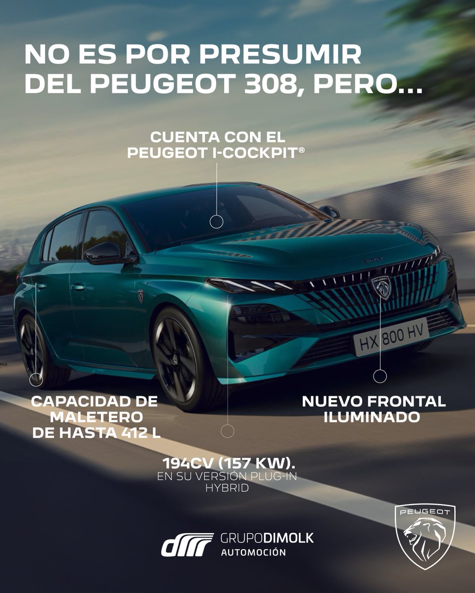 ¡No es por presumir, pero... 😎!

➡️ ¡El nuevo #Peugeot308 Plug-In #Hybrid tiene todo lo que necesitas!

▪️ 194 CV (157 kW) de pura eficiencia.
▪️  El increíble Peugeot i-Cockpit®.
▪️ Nuevo frontal iluminado.
▪️ Maletero de hasta 412 L.

🔗 grupodimolk.com