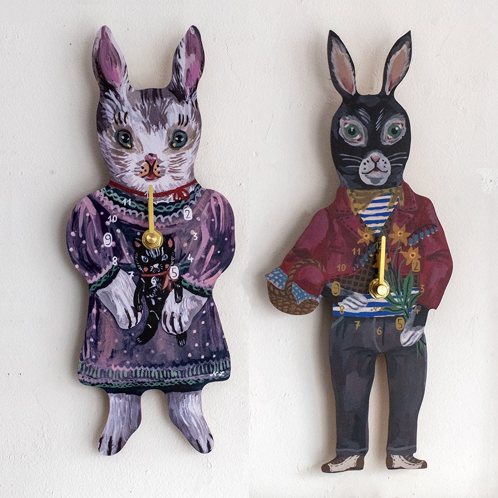 ナタリーレテ　うさぎの絵2つセット NEW ARRIVAL！】 ナタリー・レテさんのイラストから飛び出した白うさぎ