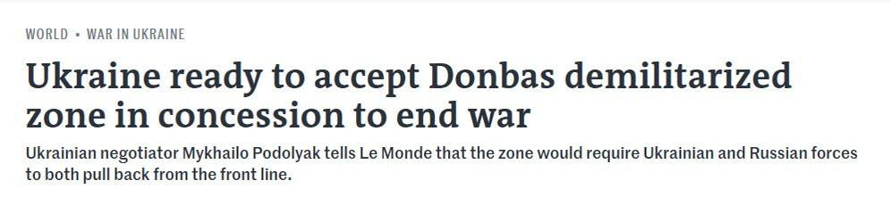 makerphase's tweet photo. Ukraine is now open to creating a demilitarized zone in Donbas to finally end the war — both sides stepping back, and an international force (including the US) monitoring it. Big shift.

Source: Le Monde
#Ukraine #Russia #Donbas #BreakingNews #Geopolitics https://t.co/v5NybibPsU
