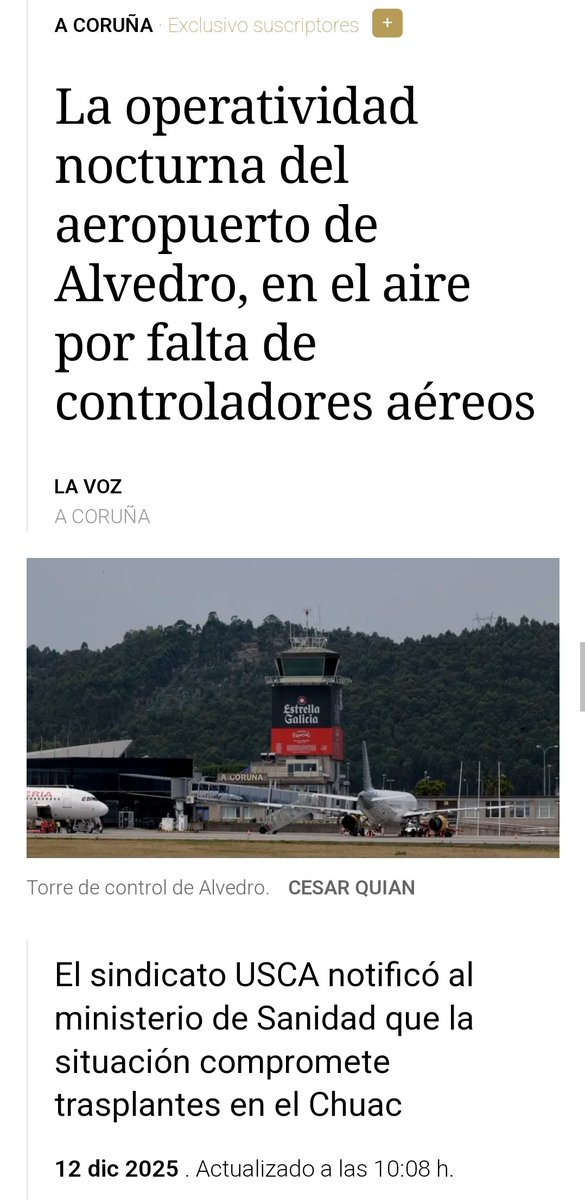 USCAnet's tweet image. 🚫 La situación de falta de @controladores aéreos es especialmente grave en los aeropuertos de A Coruña y Sevilla cuyo control aéreo es gestionado por la empresa lowcost Saerco.  En el aeropuerto gallego se empiezan a producir problemas de operatividad al no poderse cubrir el…