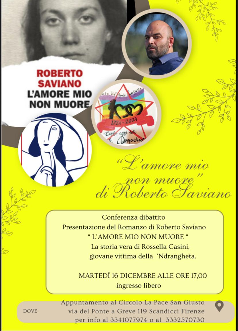 cecisplendor67's tweet photo. Vi aspetto martedì 16/12 al Circolo La Pace di San Giusto - Scandicci (Fi) per questo interessante evento: sarò presente per curare le letture e la parte musicale #rossellacasini #robertosaviano #vittimedimafia #ndrangheta #lamoremiononmuore https://t.co/aOlmXjNXvu