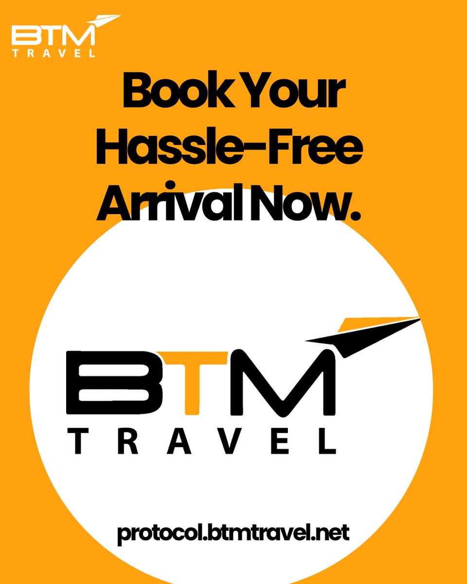 Tired after landing? Let us take the airport wahala off you. Book your seamless arrival today at protocol.btmtravel.net 

#dettydecember #airportprotocol #travelwithbtm #travelwithus #btmtravel